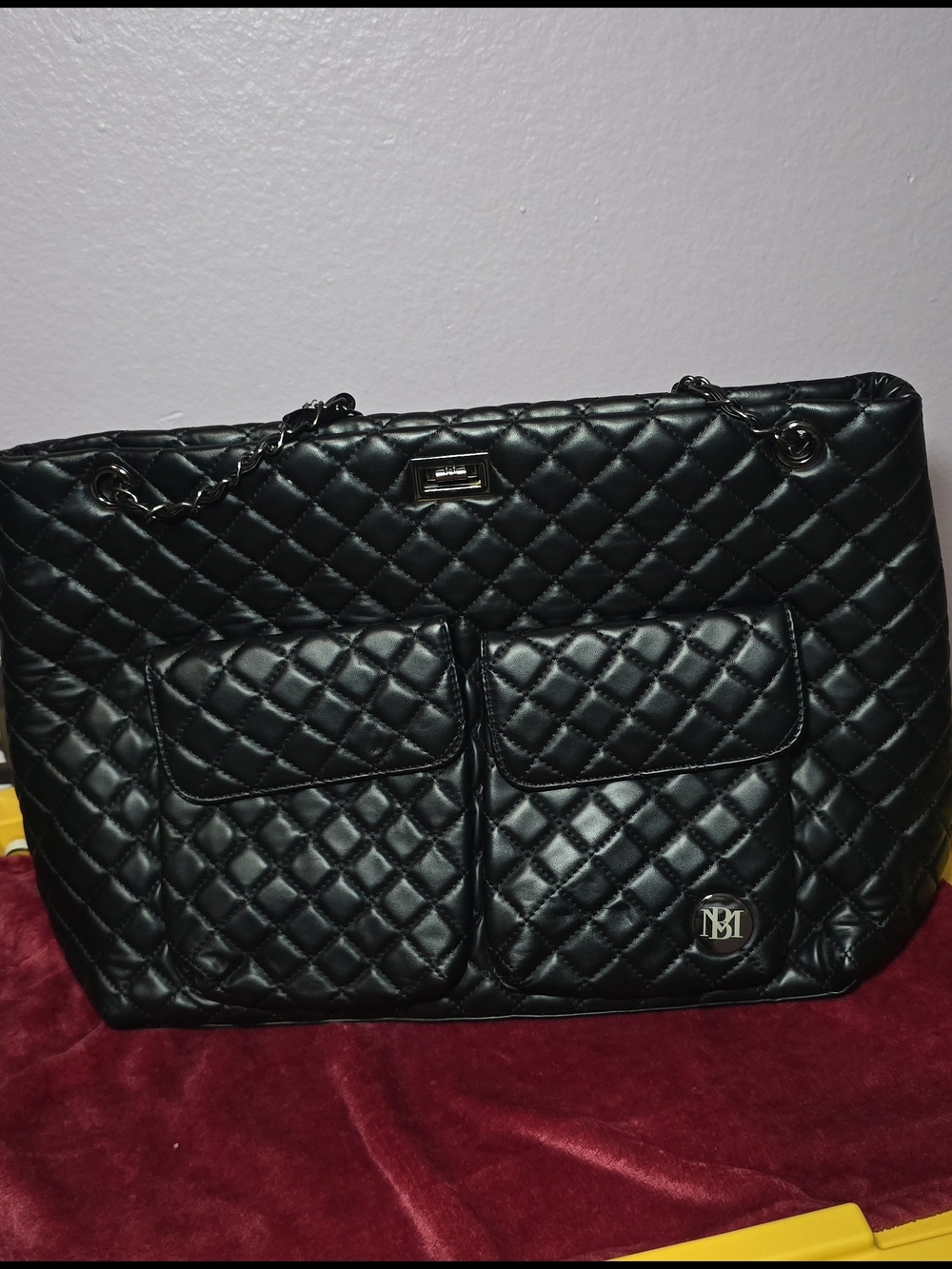 Quilted Black Tote Bag with Front Pockets BADGLEY MISHCHKA